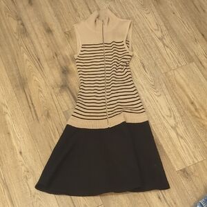 Karen Millen Beige And Black Ribbed Dress Size S